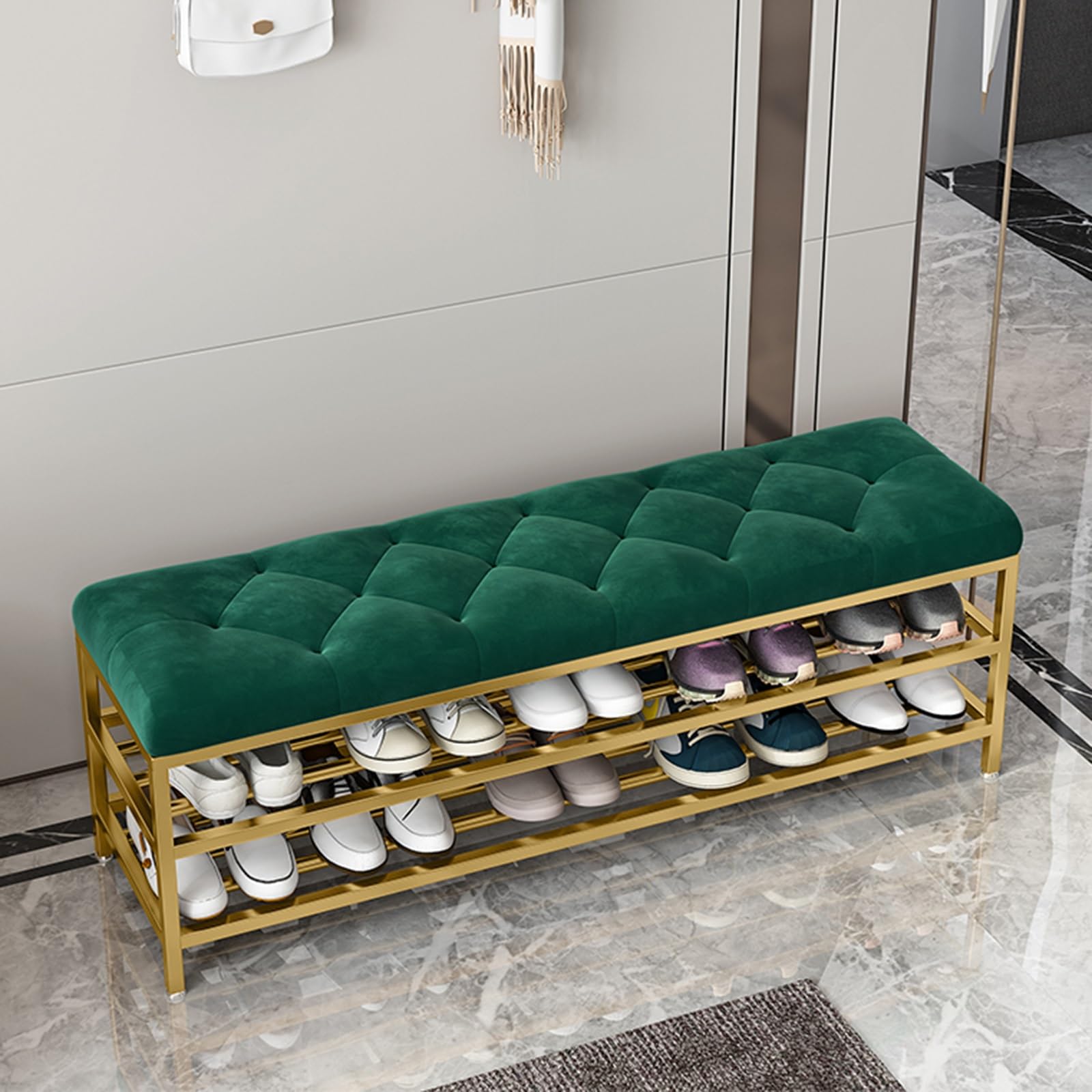 Banc à chaussures rembourré pour couloir et salle de boue meuble d'entrée bleu 80cm
