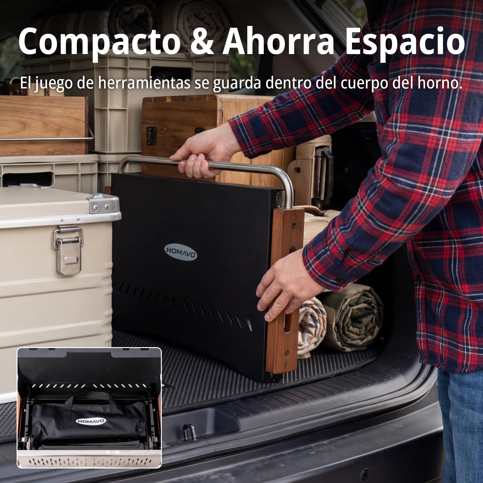 Barbacoa portátil carbón con kit de utensilios, parrilla plegable para camping y balcón, montaje rápido sin herramientas, doble altura, ideal 1–4 personas