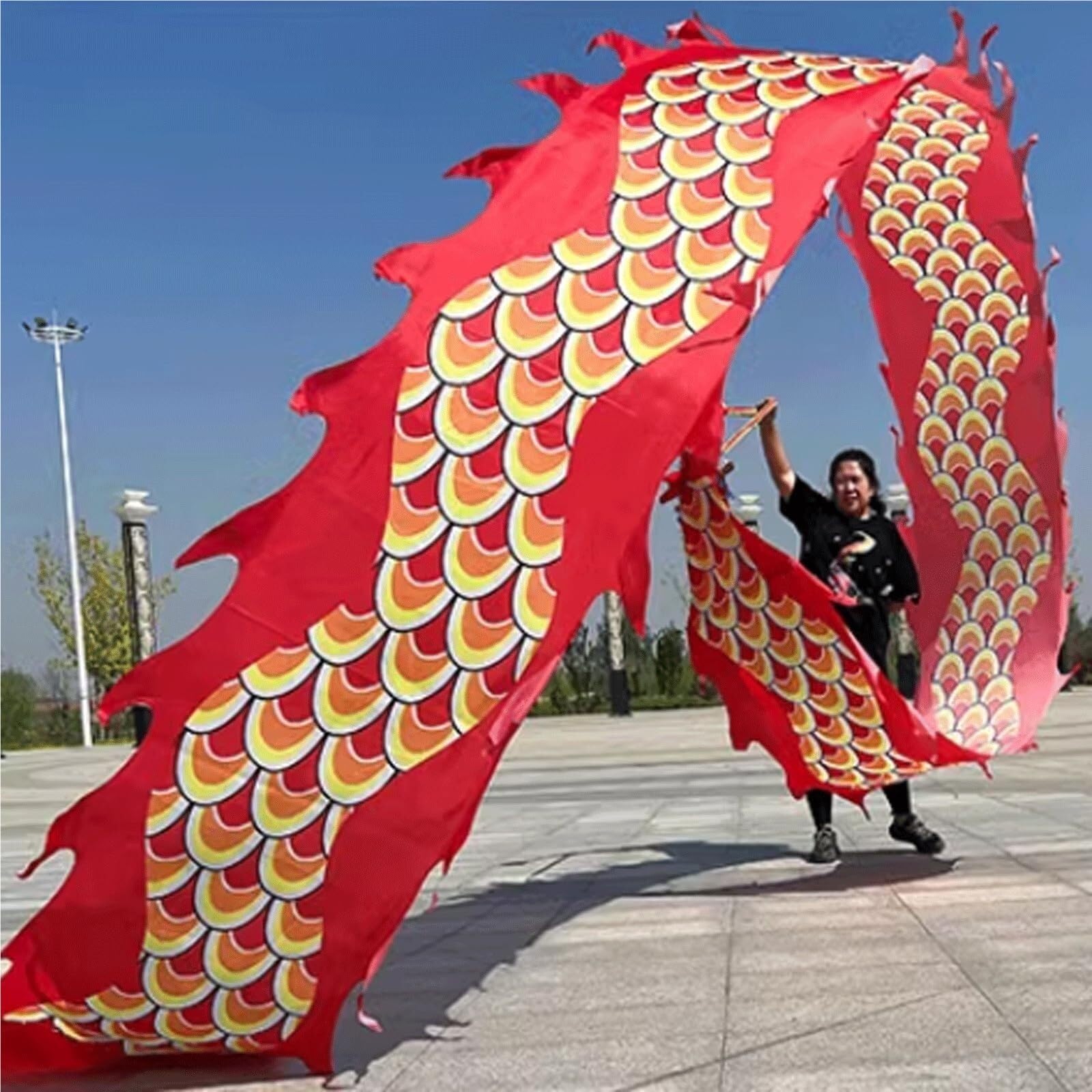 Drago Cinese per Feste Nastro Streamer Drago Puntelli Dragon Dance Altalena Fitness Cintura del Spettacoli Prop Feste Cinesi in Italia(Rot,8M)