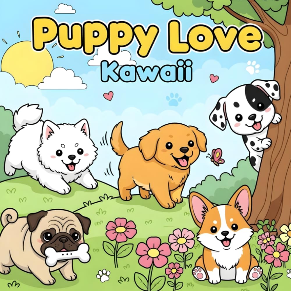 Puppy Love Kawaii: A Wholesome Dog Coloring Book for Kids & Toddlers | Adorable Scenes of Cute Puppies Playing, Cuddling & Exploring