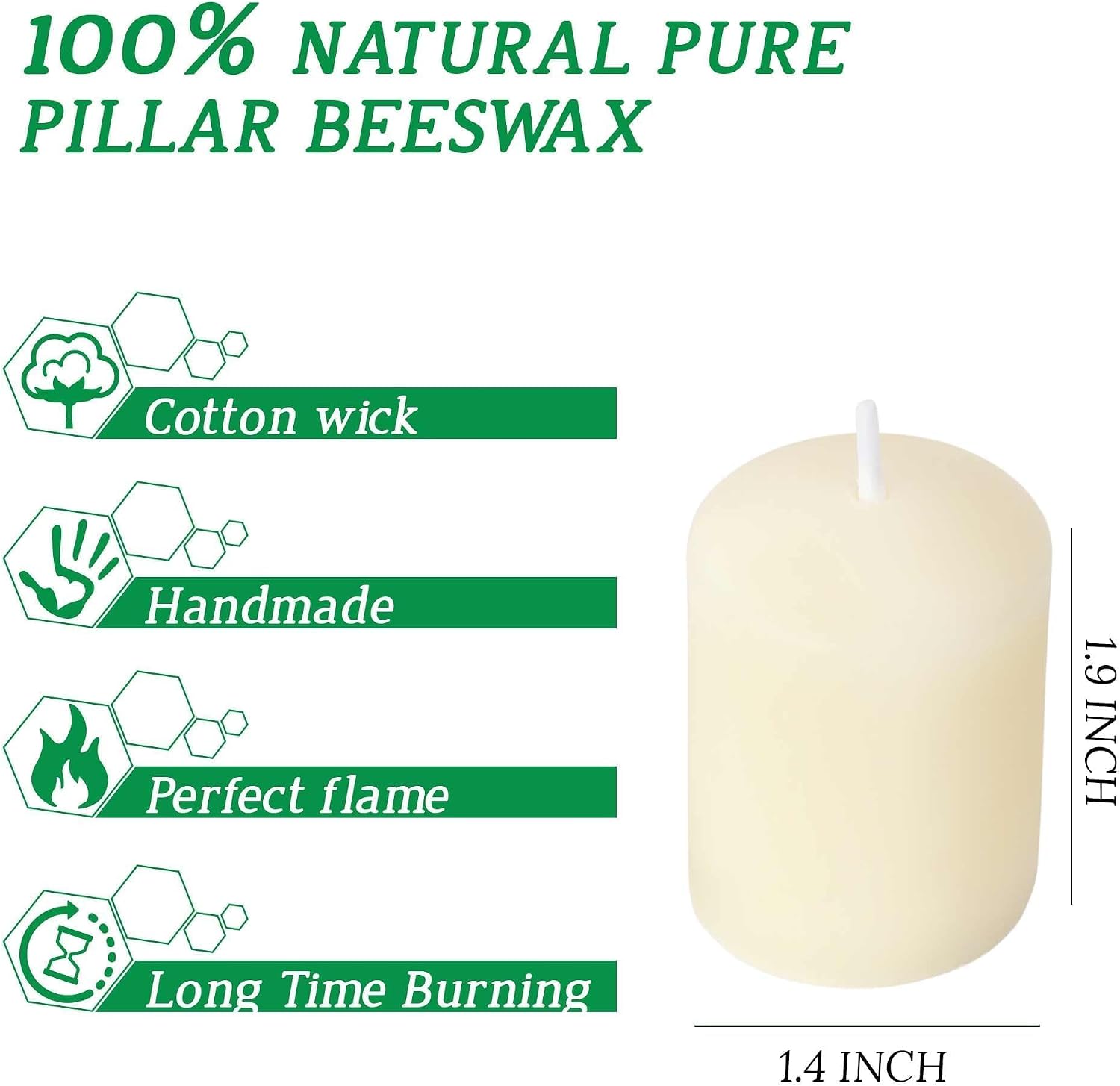 Natural Beeswax Long Burning Unscented 9 Hours Smokeless Pure Beeswax Votive Candles, 16-Pack 1.37 x 1.85 Inches for Wedding, Birthday, Prayers, Relax