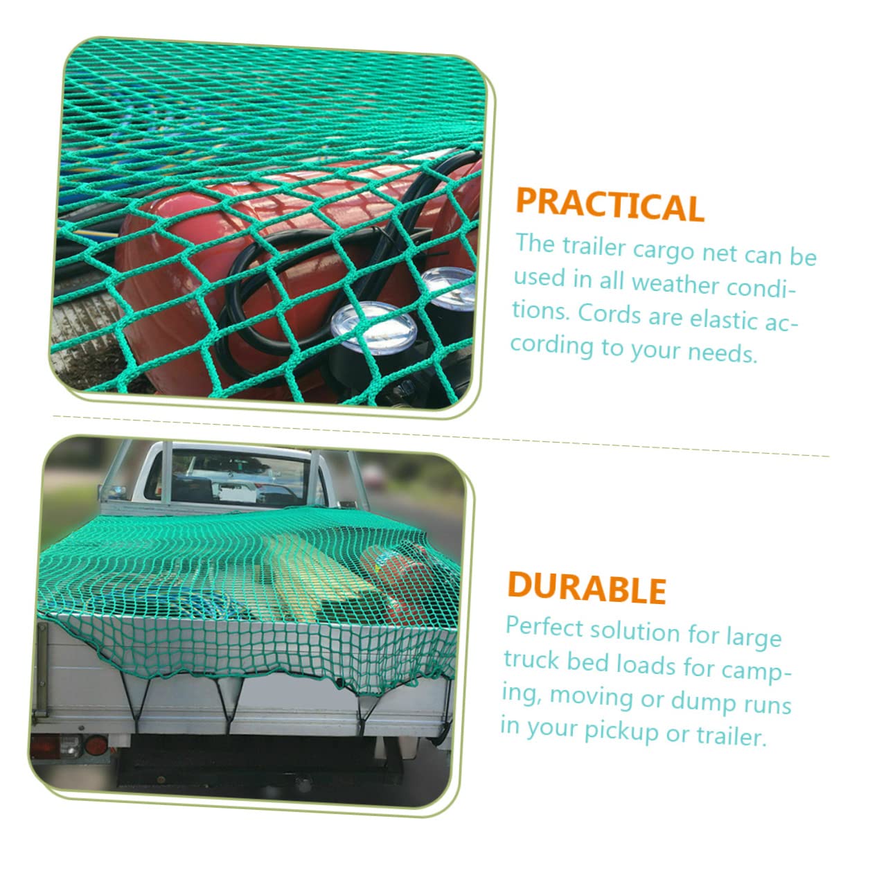 GARVALON Rete da Carico in Nylon Resistente per Cassone Pickup con Ganci Elasticizzati, Antistrappo e Adatta per Campeggio e Trasporto Merci