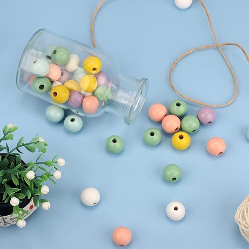 Miniatura 7 de 120 cuentas de madera de Pascua de 0.631 pulgadas (0.630 in), cuentas de madera coloridas de primavera, cuentas de madera redondas pulidas