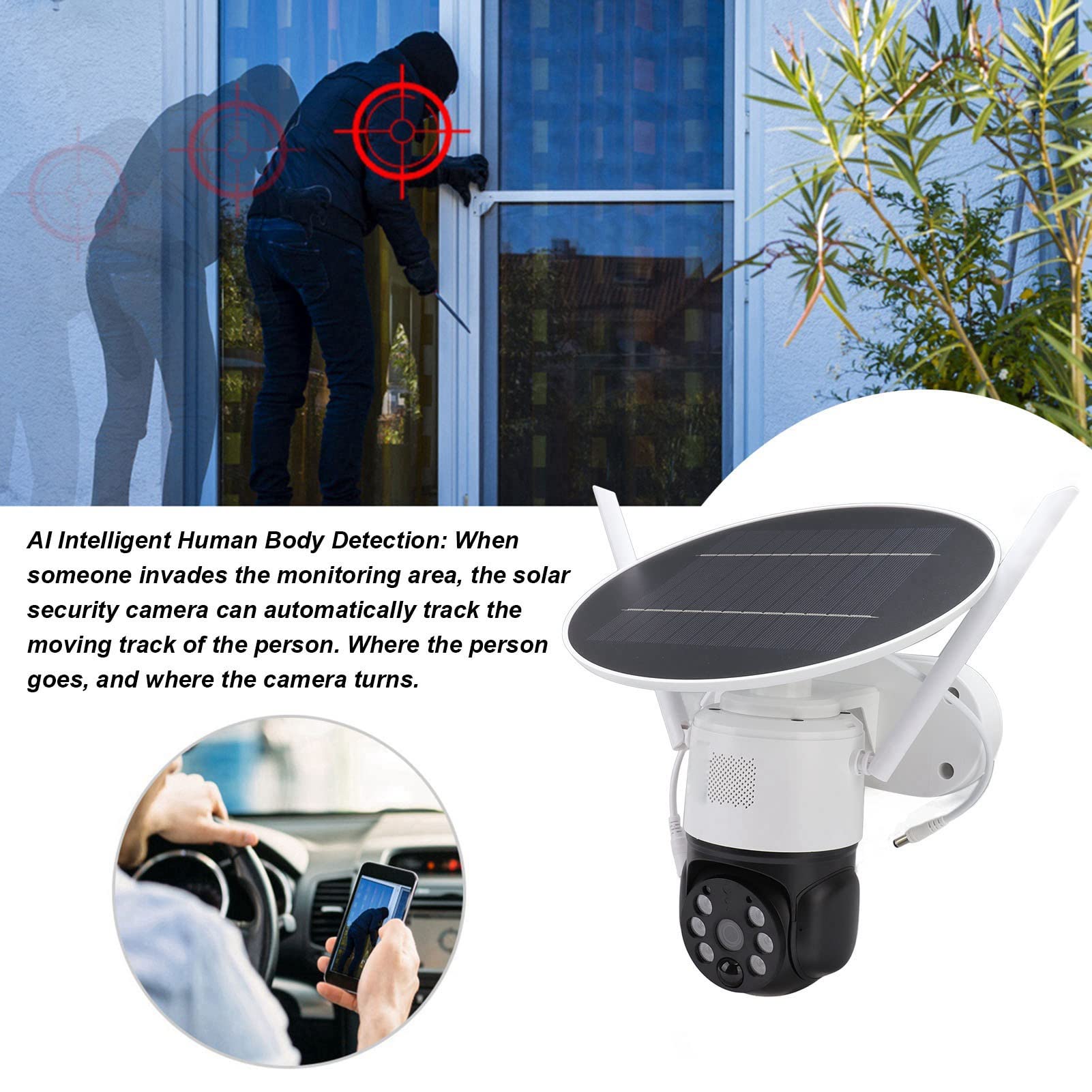 ASHATA Telecamera di Sicurezza Solare, Wireless 4G per Esterni con Visione