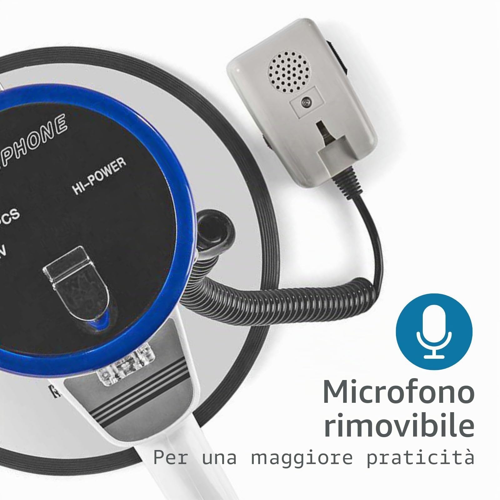 Nedis - Megafono - Microfono Staccabile - Sirena Integrata - 25 W - Tracolla - Volume Regolabile - Megafono Portatile - Portata Massima: 1500 m - Volume Massimo: 135 dB - Bianco/Blu