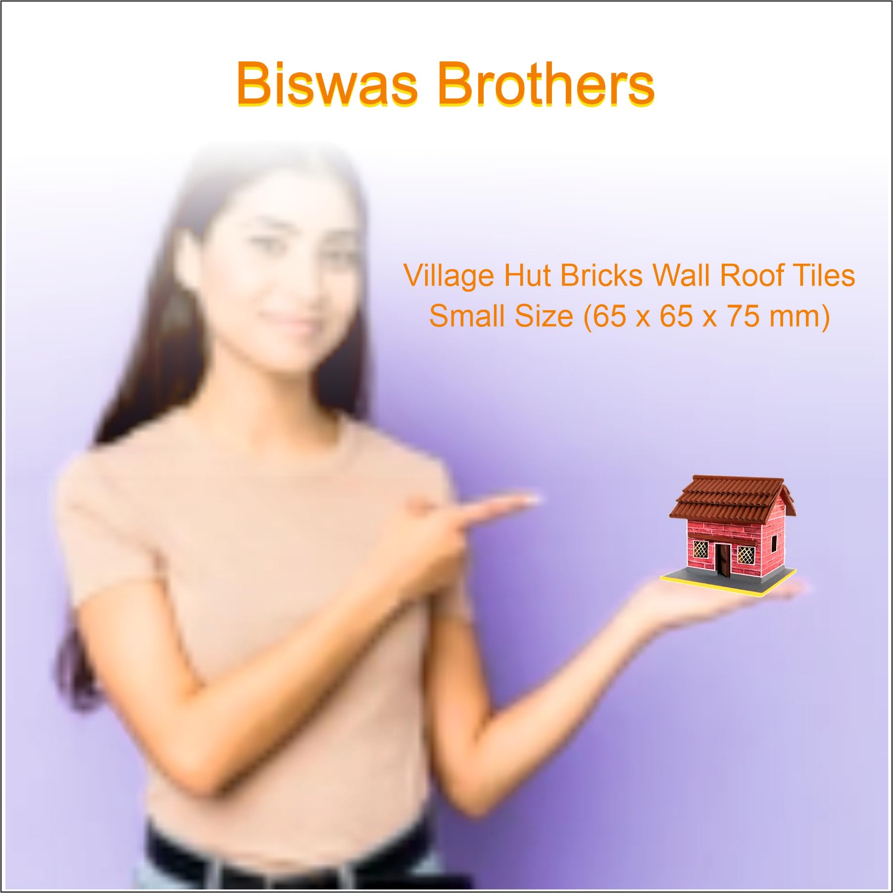 BISWAS BROTHER Village Hut Bricks Wall Roof Tiles Wood(65 MM 65 MM 75 MM) Sweet Home Village, Multicolor 2