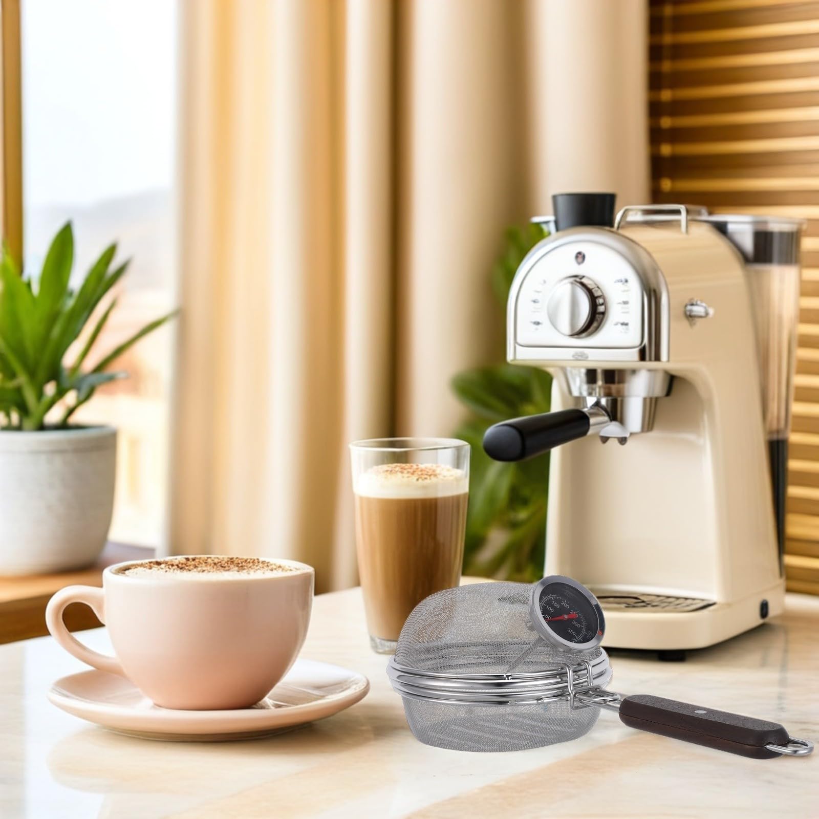 POPETPOP Tostatrice per Chicchi di Caffè in Acciaio Inossidabile con Termometro Integrato, Portatile, Capacità 120g, per Uso Professionale e All'aperto
