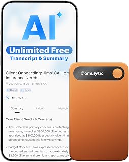 Comulytic Note Pro AI Voice Recorder: Unlimited Free Transcription & Summaries, 113 Languages, 64GB, One-Tap for Meetings, Calls, Lectures - Orange