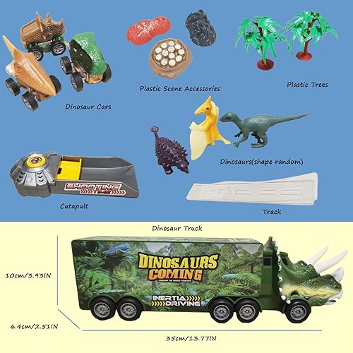 Miniatura 7 de PUTYOSH Camión de juguete de dinosaurio para niños, transportador de dinosaurios con 3 juguetes de dinosaurios3 autos de dinosaurio de tracción