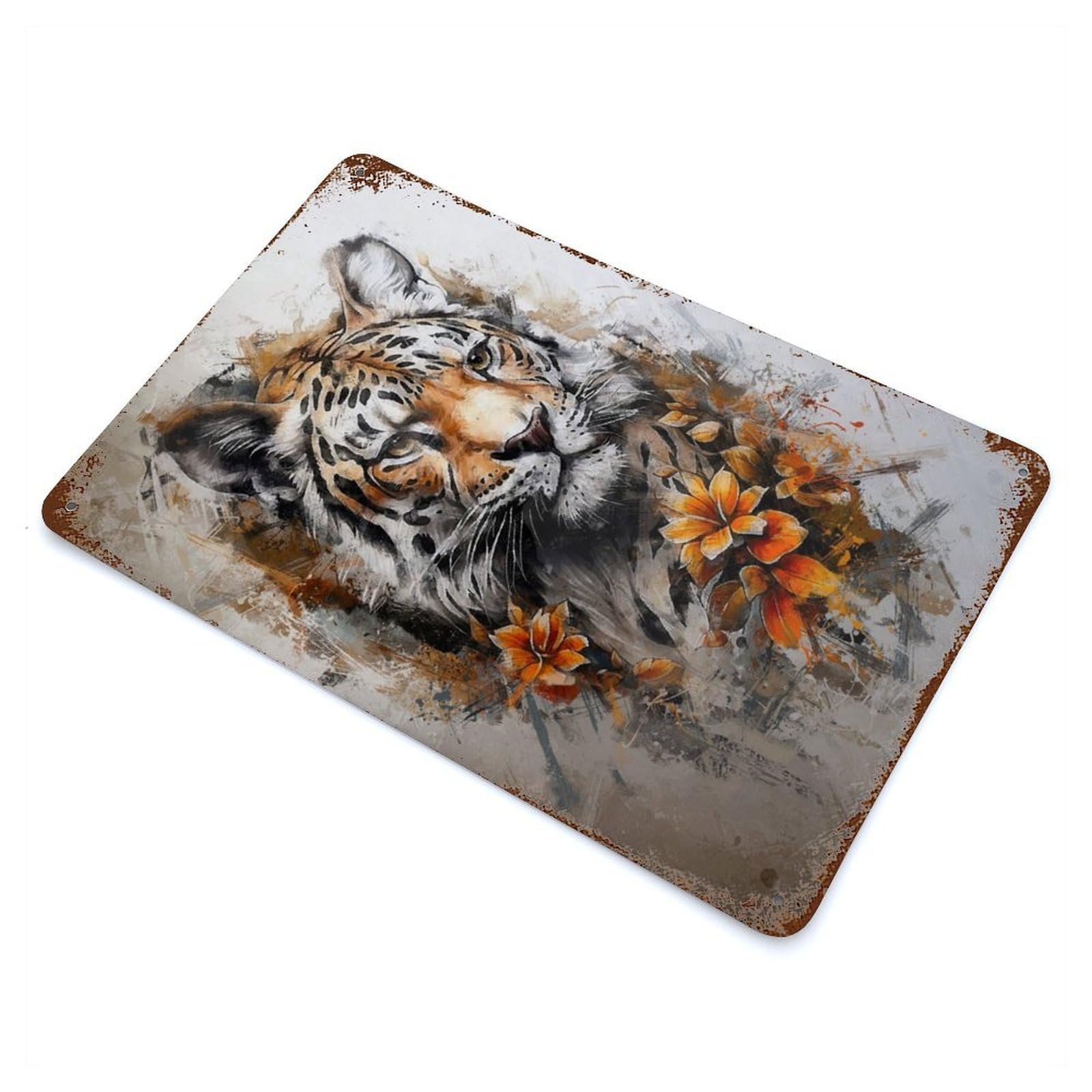 Floral Tiger Vintage Metal Tin Sign 11.8"x7.9", Farmhouse Wall Decor for Living Room, Hallway And Home Decor