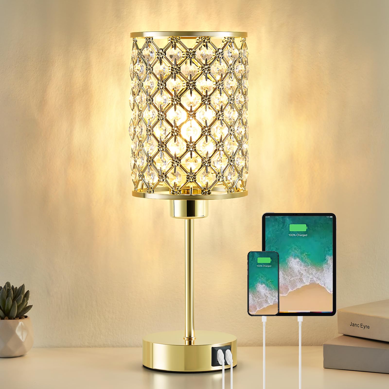 フロアスタンド Crystal table lamp light GyroVu Crystal Table Lamp, Gold Touch Lamp for Nightstand with USB