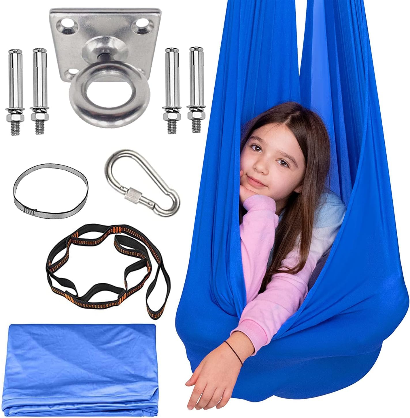 L&E HELEE Therapy Swing for Kids with Special Needs, Sensory Swing with 360° Swivel Hanger, Indoor Outdoor Kids Swing Adjustable Hammock for Autism, ADHD, Aspergers, Sensory Integration (1.5 * 2.8 m)