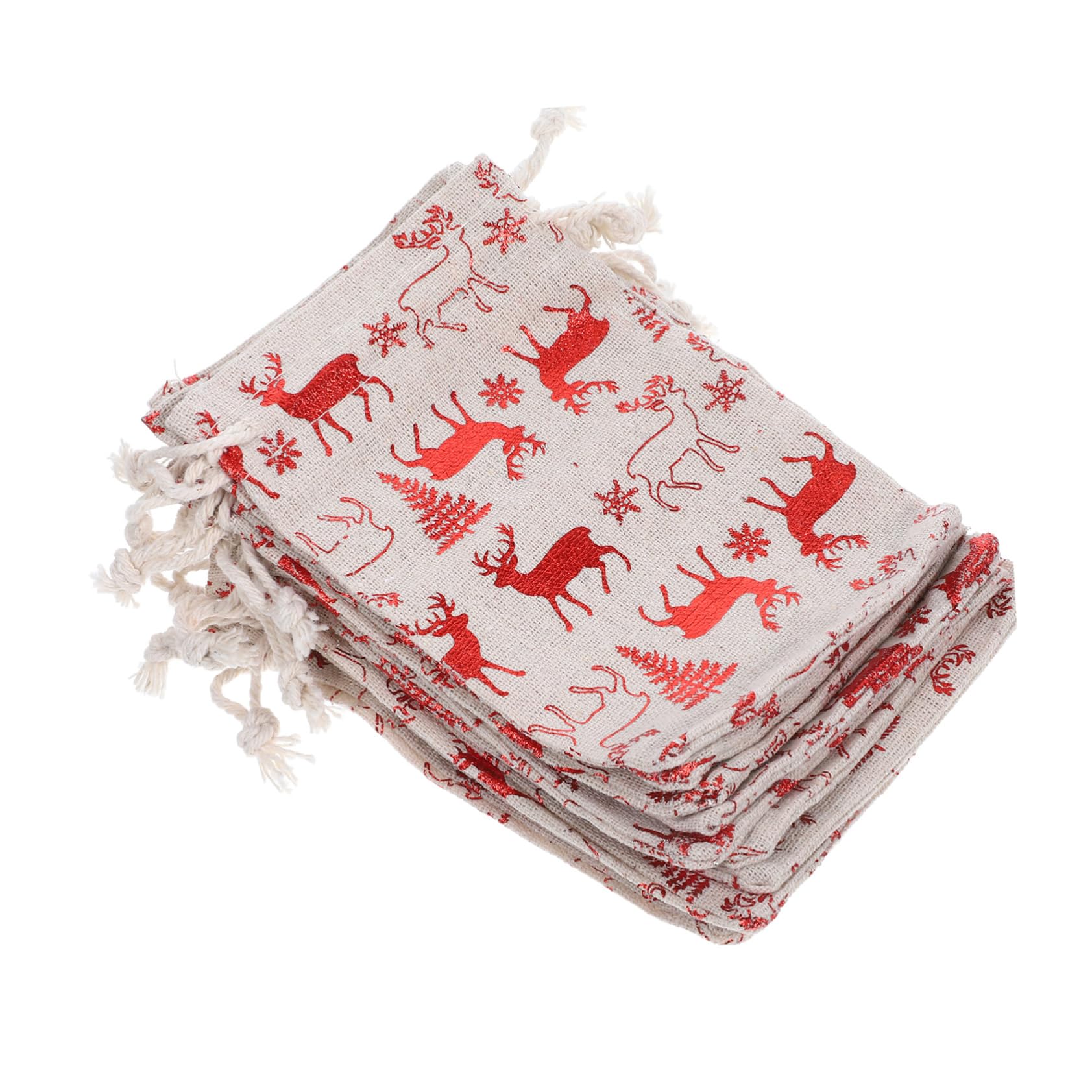 JECOMPRIS 50pezzi Sacchetti Di Natale Lino Cotone Con Chiusura Corda Di Sacchetti Per Regali Caramelle e Dolci Design Festivo Con Renne Rosse Per Feste e Occasioni Speciali
