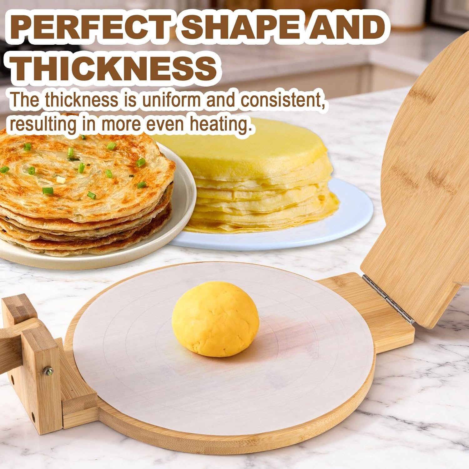 Bamboo Tortilla Press 10 inch - Mexican Tortilla Maker with 100 Parchment Papers | Homemade Flour & Corn Tortillas, Tortillera, Pataconera, Dough Press for Easy Cooking
