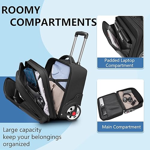 Miniatura 5 de MATEIN Maletín con ruedas para hombre, gran bolsa con ruedas grandes para portátil de 17.3 pulgadas para viajes, oficina, trabajo, resistente al