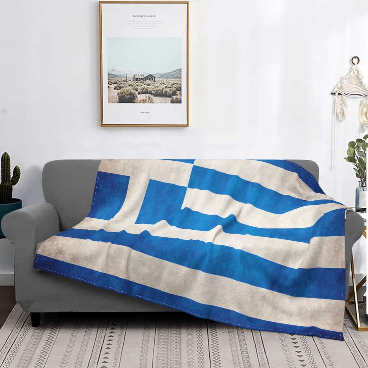 Greece Grungy Flag Blanket Ultra Soft Micro Fleece Blanket Throw for Couch Sofa Bed