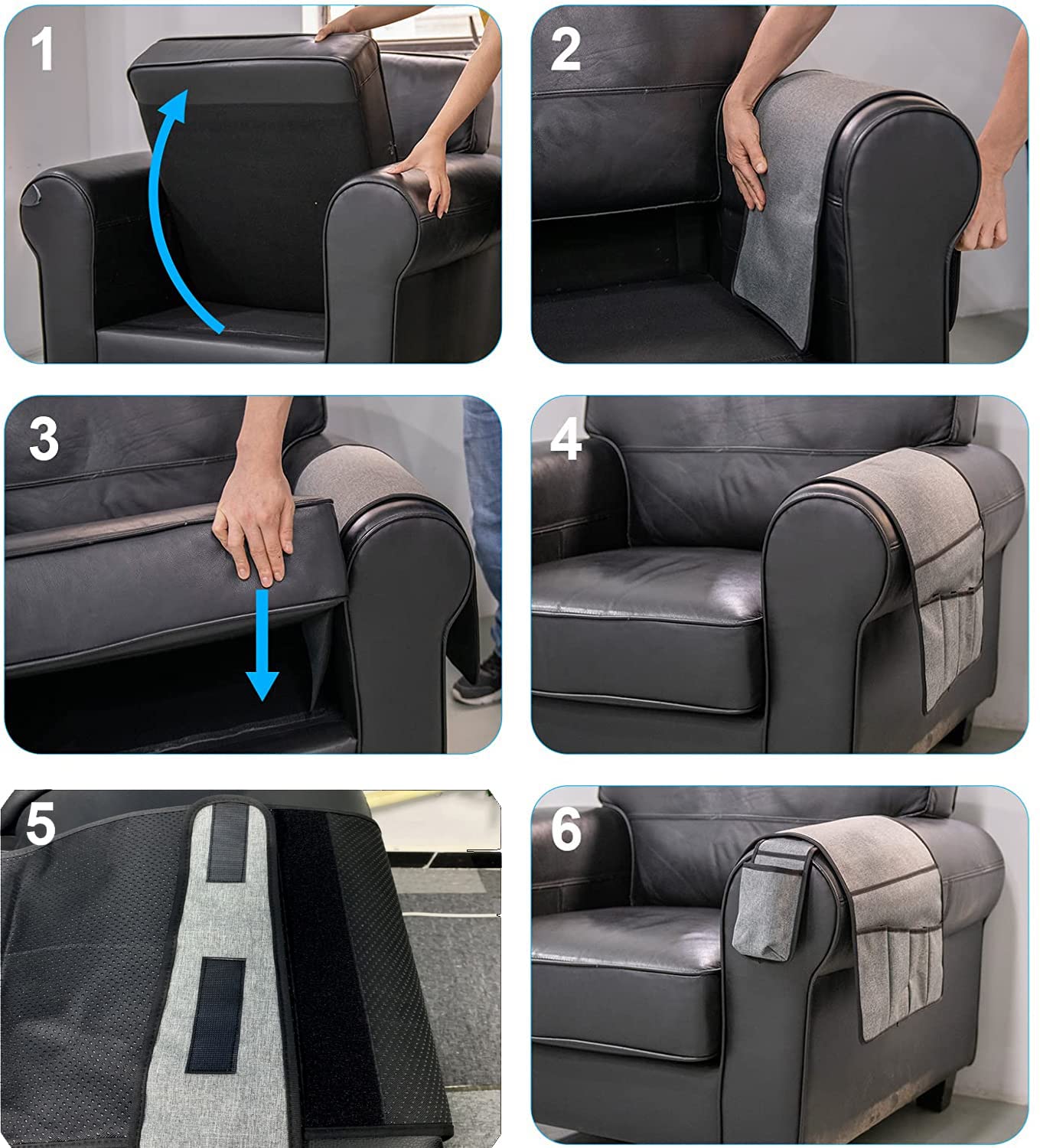 volumoon Sofa Armleuning-organizer, antislip, hangstoel, opbergtas, 5 vakken, voor mobiele telefoon, iPad, boek, tijdschriften, tv- afstandsbediening, tablets, bril (zwart