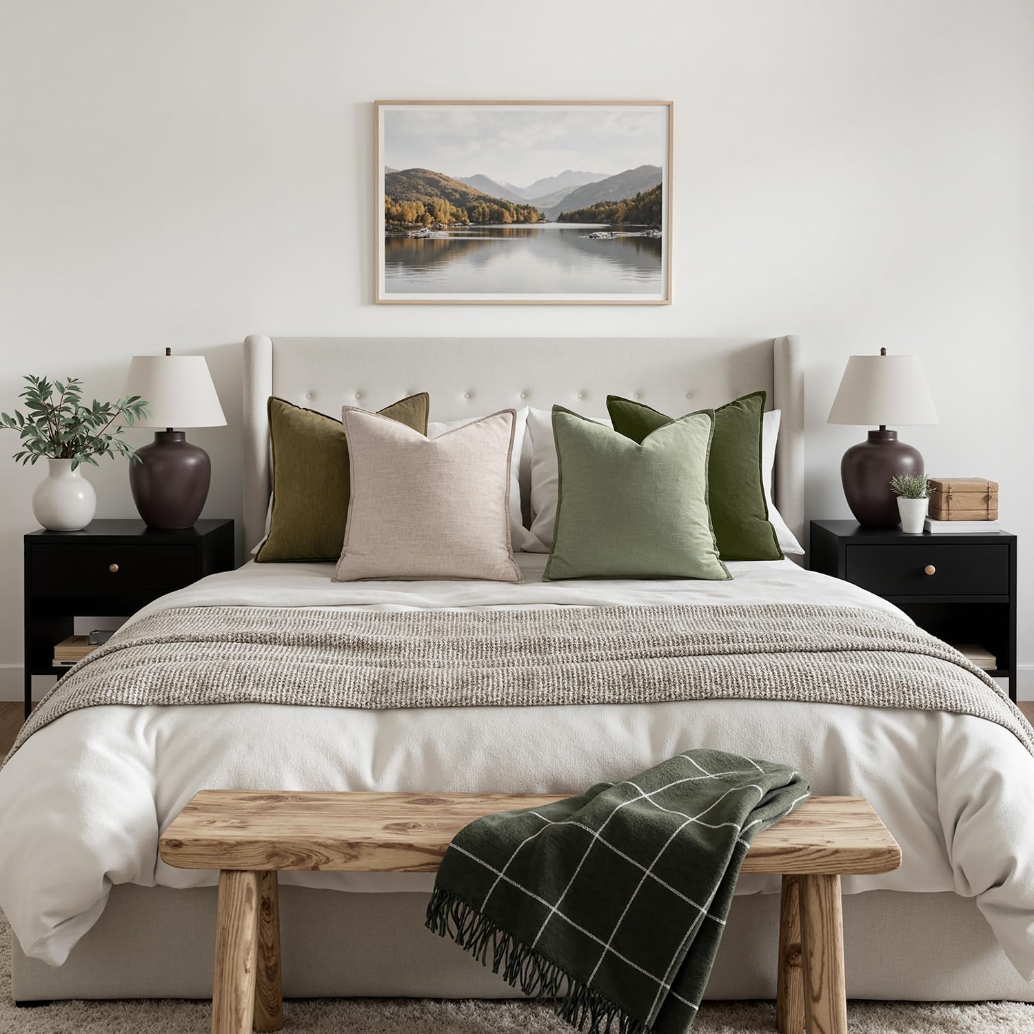 MIULEE Green and White Pillow Covers Pack of 4 Decorative Natural Solid Throw Pillow Covers Soft Accent Boho Farmhouse Couch Pillowcases Modern Spring Decor for Living Room Bed Sofa 18x18 Inch - Image 5