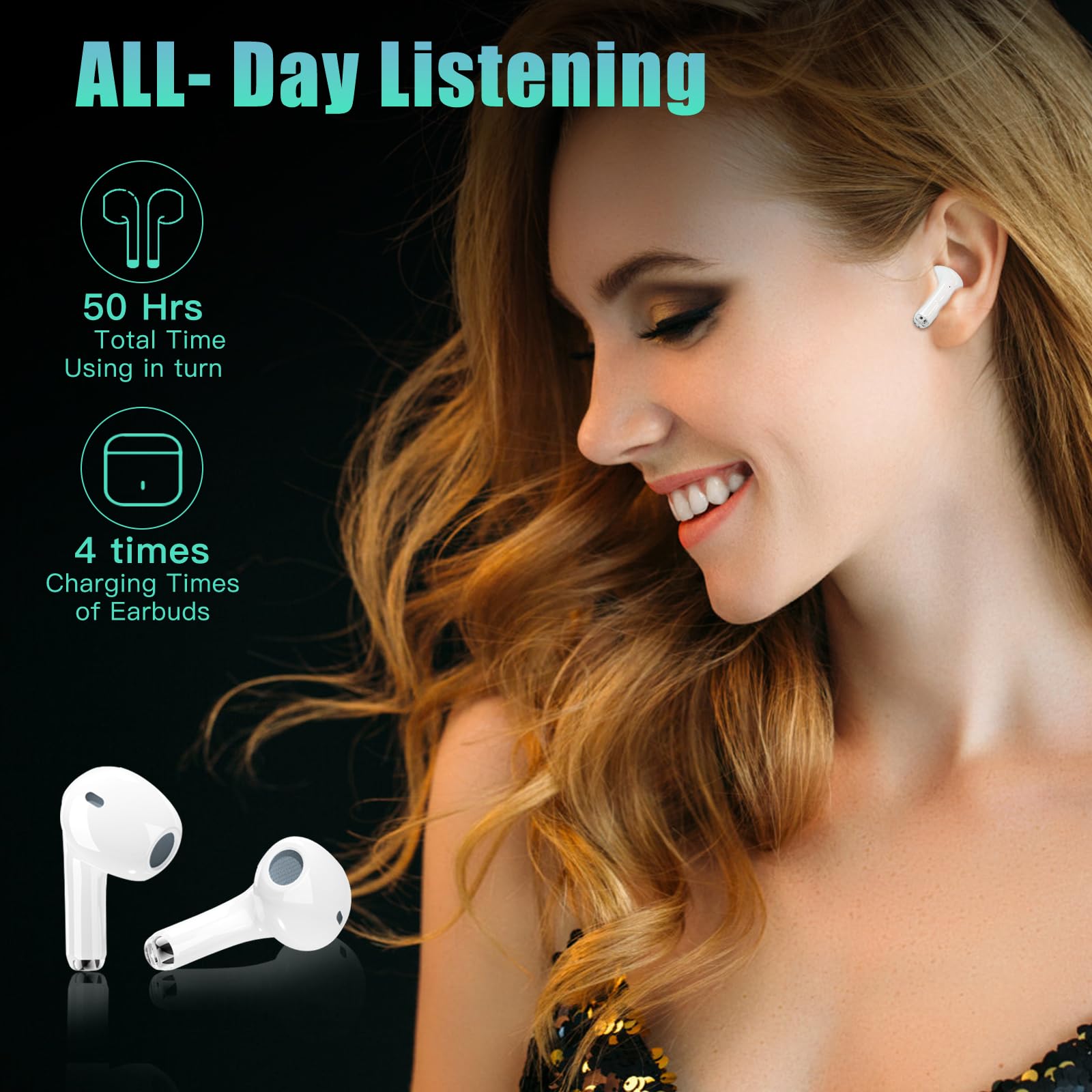 Auriculares intrauditivos inalámbricos Bluetooth: auriculares internos deportivos inalámbricos con sonido estéreo HiFi con 4 micrófonos - control táctil - IPX7 resistente al agua compatible c