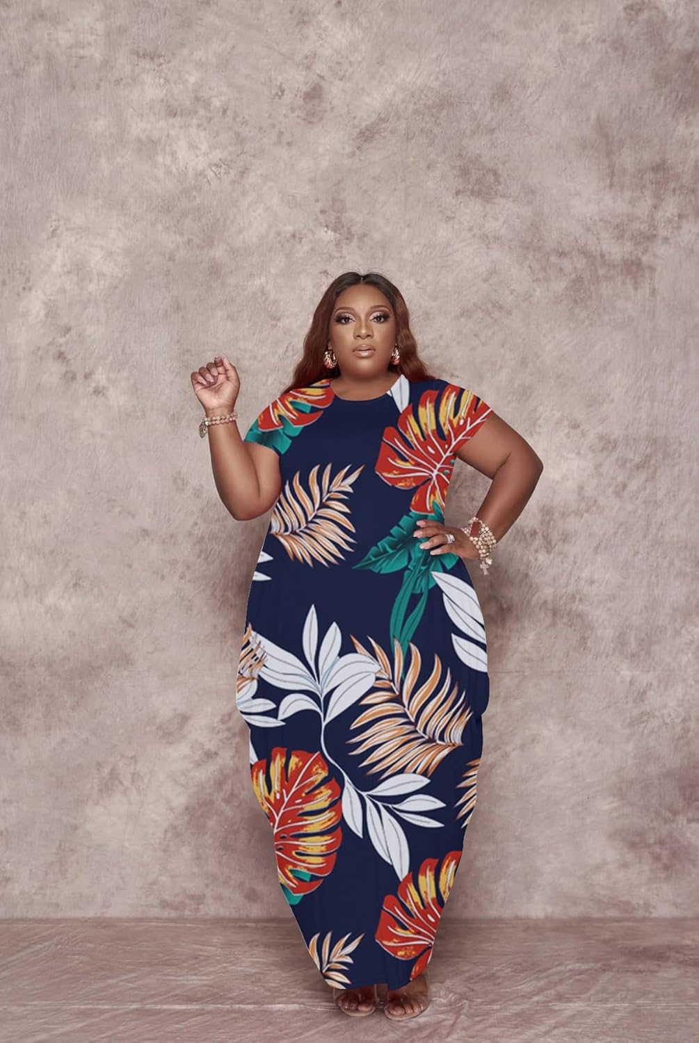 YeGine Oversize Tshirt Dress Plus Size Short Sleeve Maxi Dress with Pockets - Image 3