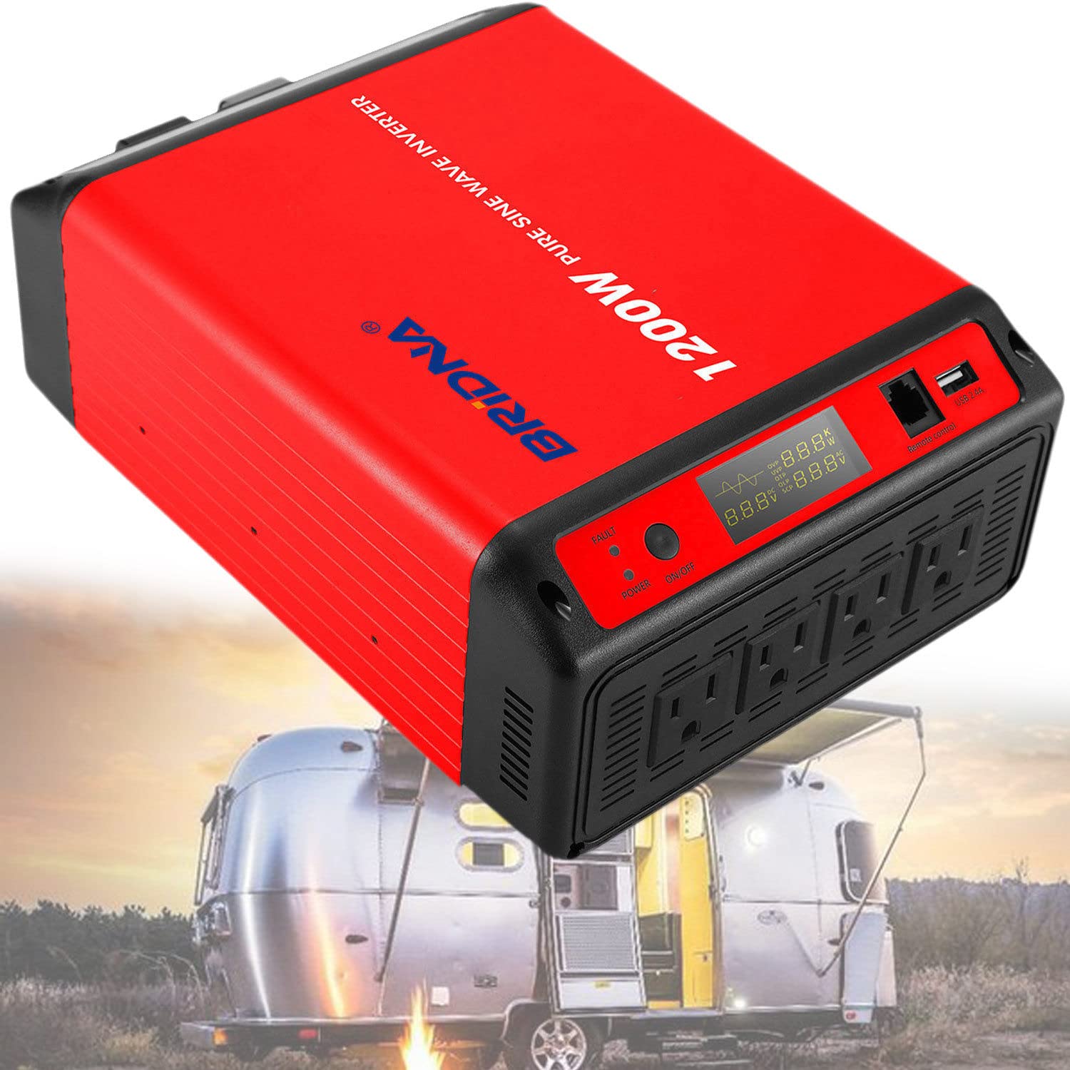 Power Solar Inverter, konwerter napięcia, Pure Sine Wave, z pilotem zdalnego sterowania i ładowarką samochodową USB (1200 W, 12 Vto110 V)