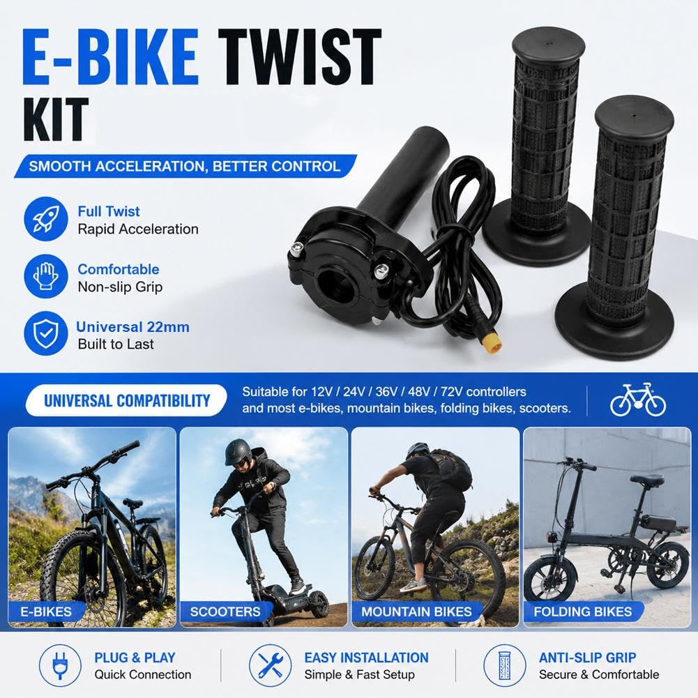Ebike - Acelerador de giro completo para Lectric XP4 Macfox X1 HappyRun Freego, kit de agarre del acelerador estilo Surron de 3 pines, 12 V-72 V, compatible con HappyRun Freego Heybike Electric Dirt