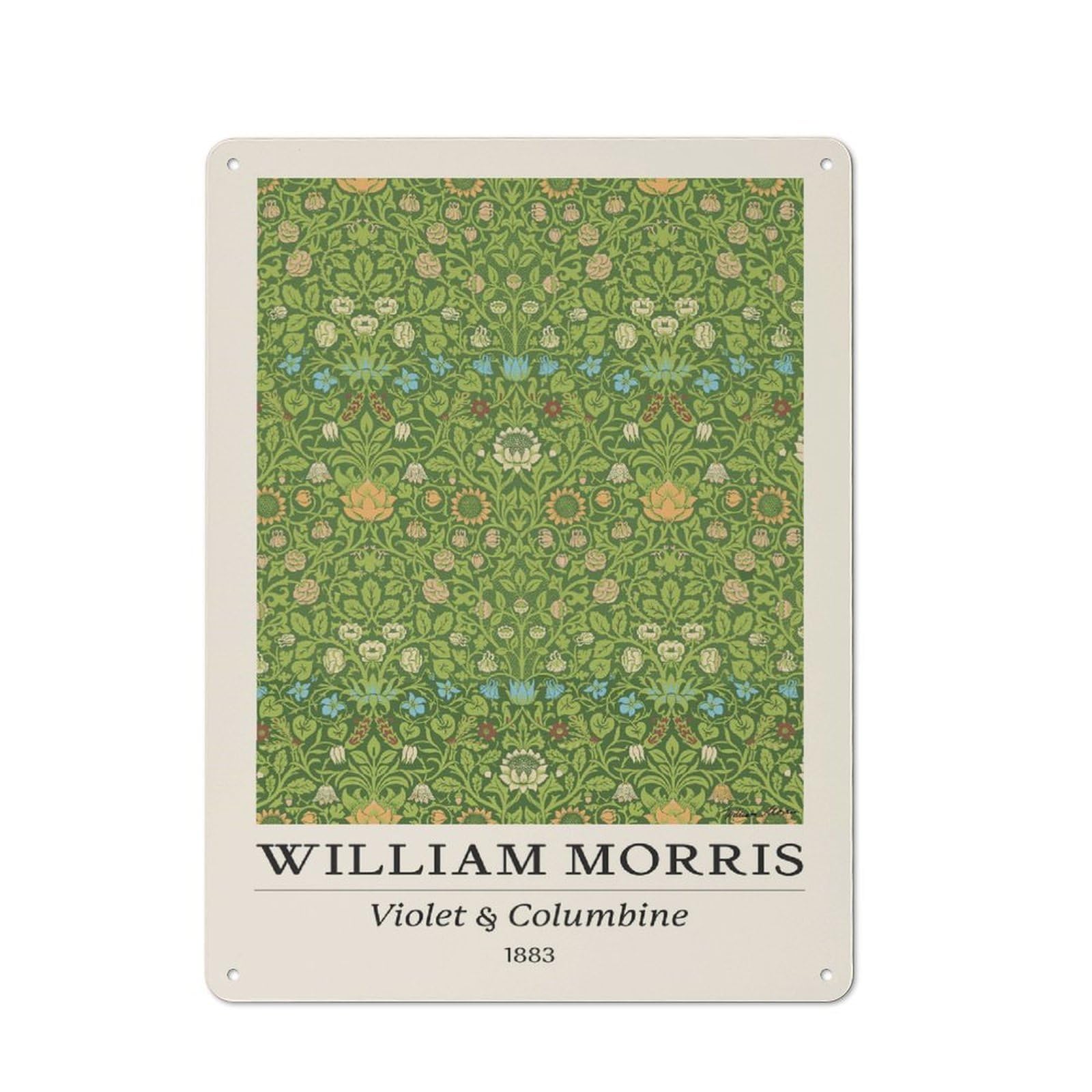 Junmoney Style-13 Decorative Metal Plaque With William Morris Violet & Columbine Green Design 40X30cm, Modern Retro Studio Wall Art For Workspace, Cafe, Hallway Or Garage