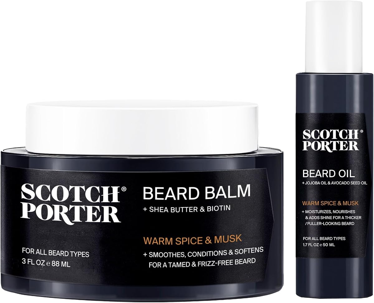 Scotch Porter Beard Balm & Oil Kit – Original Scent, 2 Pack | Helps Hydrate, Smooth, Shape & Soften Coarse, Dry Facial Hair for a Fuller, Healthier-Looking Beard