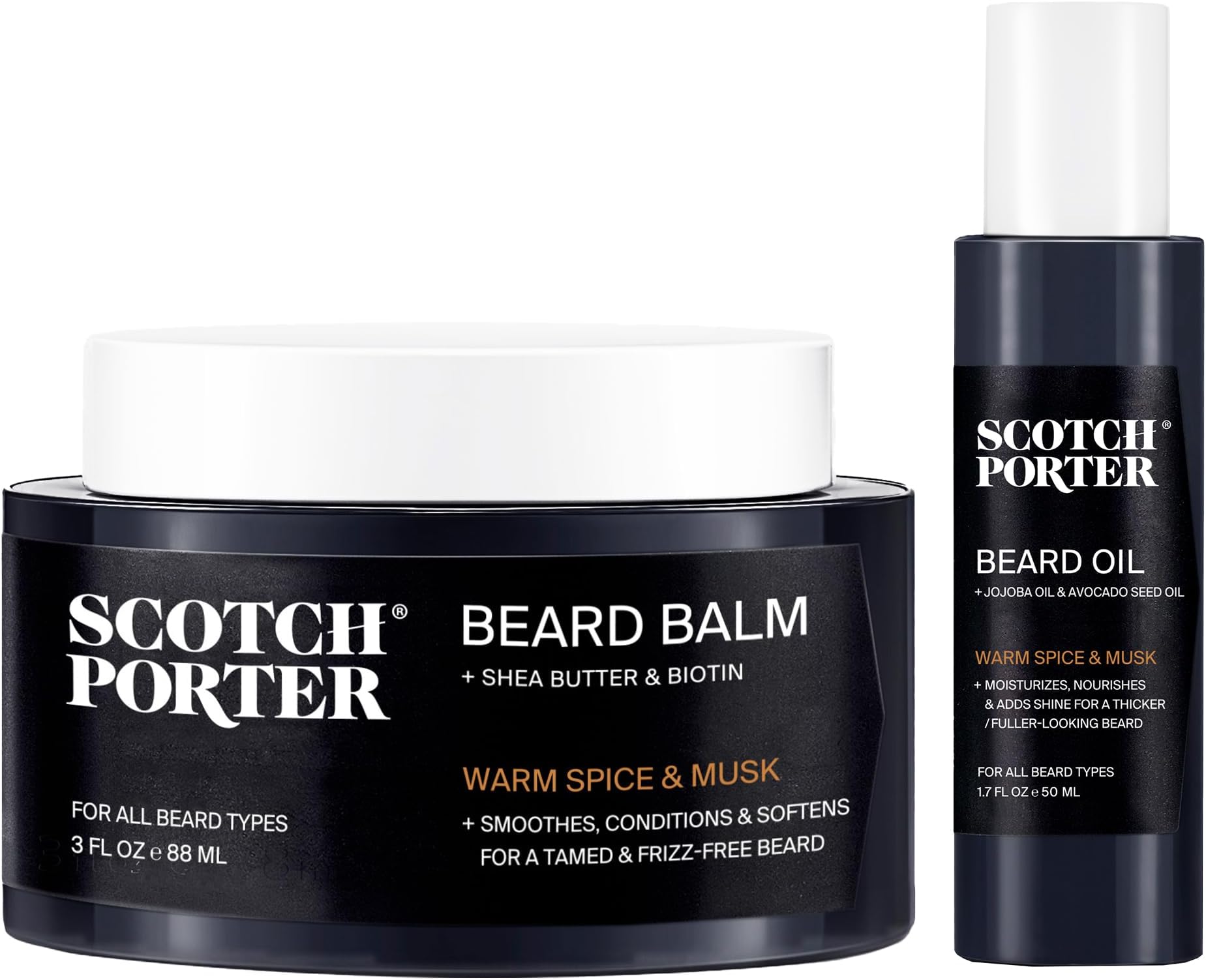 Scotch PorterBeard Balm & Oil Kit โ Helps Hydrate, Smooth, Shape & Soften Coarse, Dry Facial Hair for a Fuller, Healthier-Looking Beard โ Original Scent, 2 Pack