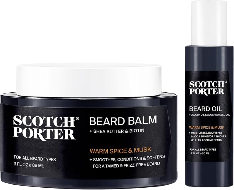 Scotch Porter Beard Balm & Oil Kit – Original Scent, 2 Pack | Helps Hydrate, Smooth, Shape & Soften Coarse, Dry Facial Hair for a Fuller, Healthier-Looking Beard
