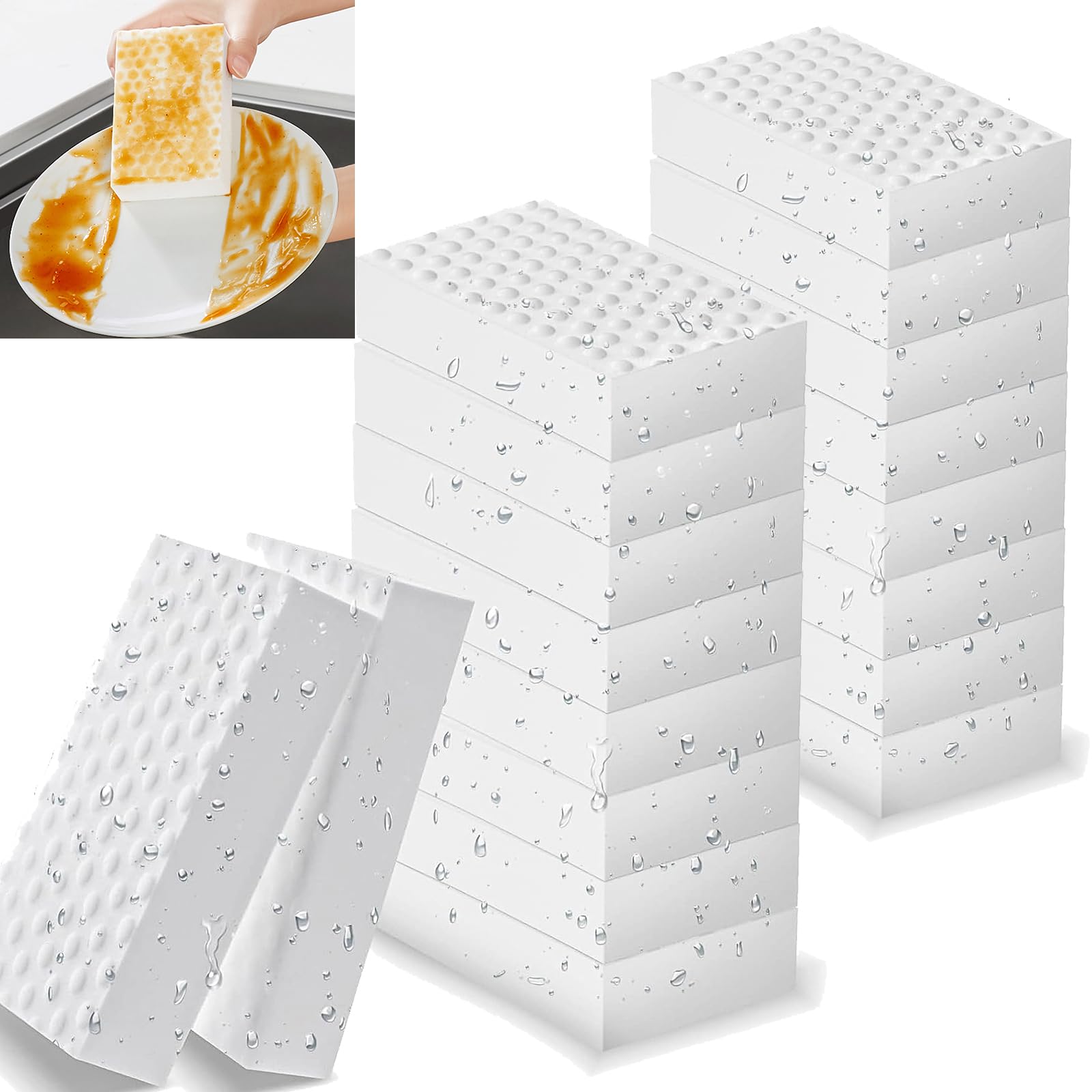 Magic Sponge Eraser 50Pack, 2X Melamine Sponge Foam Pads, All-Purpose Large Kitchen Dish Cleaning White Nano Scrub Non-Scratch for House, Car, Shoe