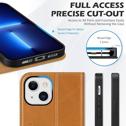 Miniatura 7 de SHIELDON Funda para iPhone 13 Mini 5G, cartera de piel auténtica, cierre magnético, ranuras para tarjetas, función atril, protección completa,