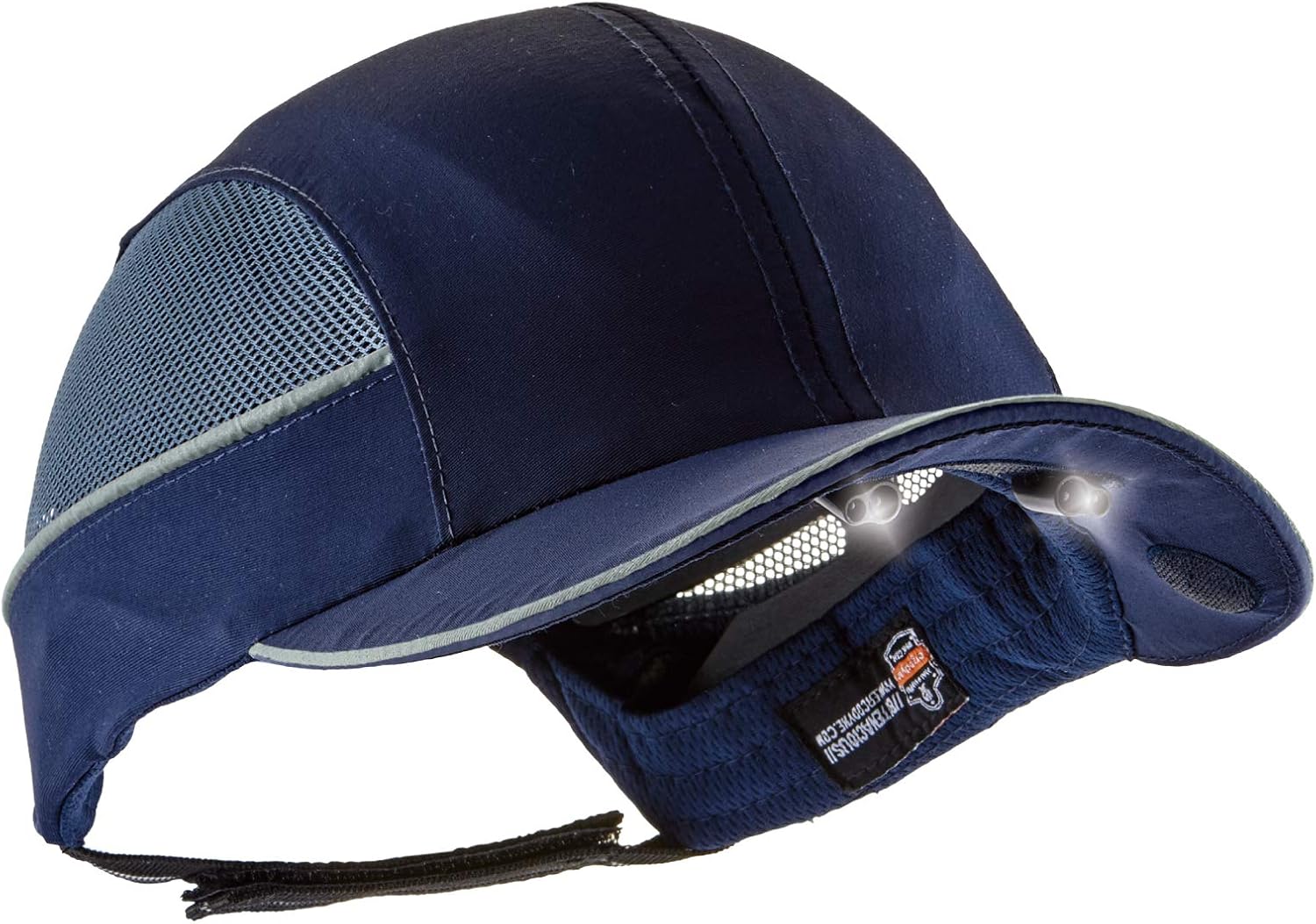 Safety Bump Cap with LED Brim Lighting, Baseball Hat Style, Long Brim, Ergodyne Skullerz 8960,Navy
