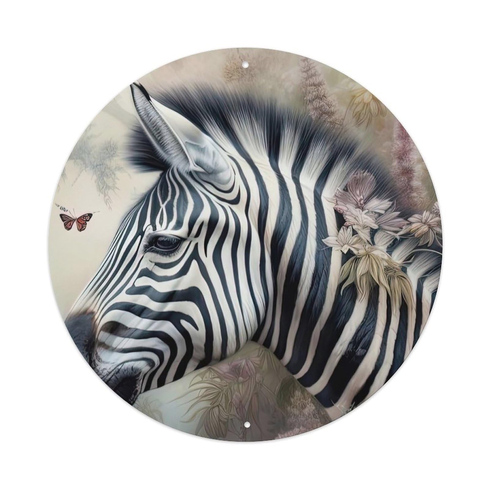 Animal Artwork Zebra in The Flowers Vintage Metal Tin Sign Plaque Wall Decor for Cafe, Club Bar, Office, Garden Metal Poster 8x8Inch