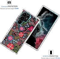 Vista 2 de Funda para Galaxy S23 Ultra, Samsung S23 Ultra S918U con protector de pantalla de vidrio templado, funda protectora de TPU transparente floral