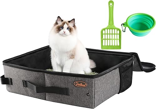 Caja de arena portátil de viaje para gatos en el automóvil, transportador de arena plegable para gatos con tapa, caja de arena móvil impermeable
