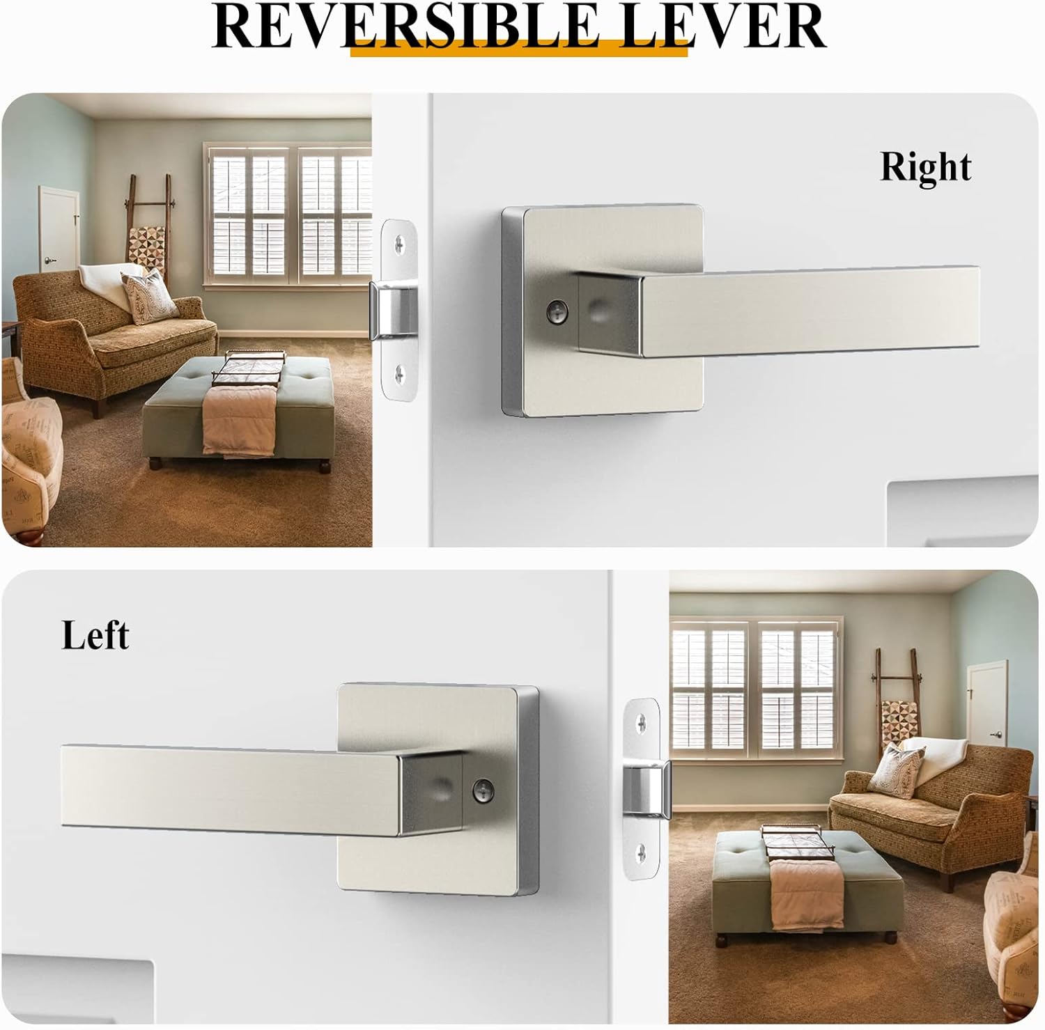 Front Entry Door Handle Set - Left/Right Lower Handles for Interior/Exterior Doors