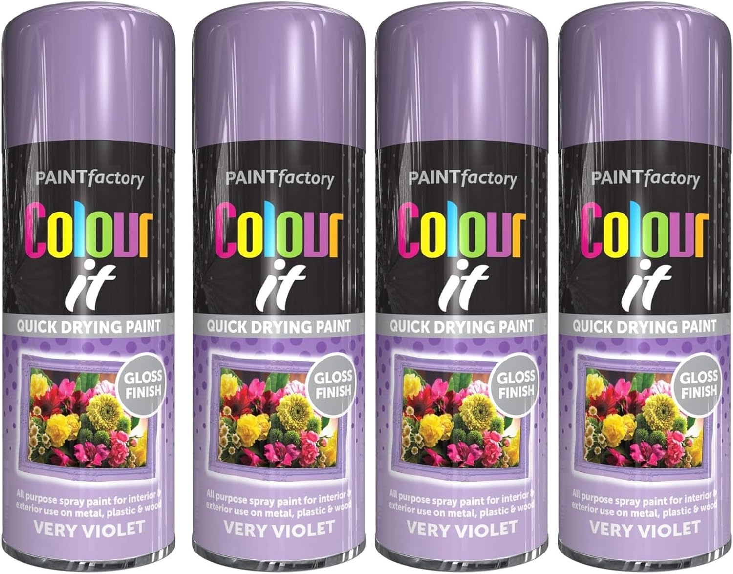 MIXEL Violet Gloss Spray Paint, Quick-Drying Formula, Long-Lasting, Perfect For Crafting, DIY Projects, Automotive, Home Décor, Ideal For Both Indoor And Outdoor Use, 400ml, (4 Pcs)