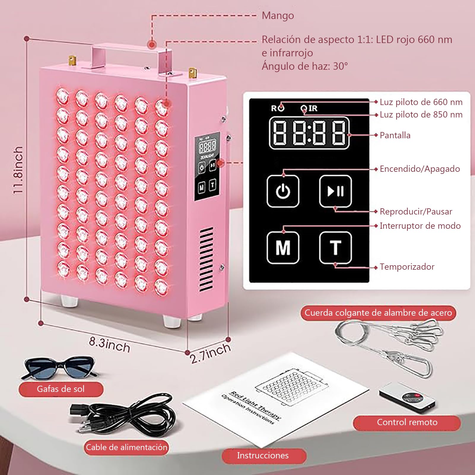 GOURIXIN Panel De Terapia De Luz Roja, 300 W con 60 LED De Doble Chip, Terapia De Luz Roja Infrarroja Cercana De 660 NM Y 850 NM para Todo El Cuerpo En Casa, 4 Modos