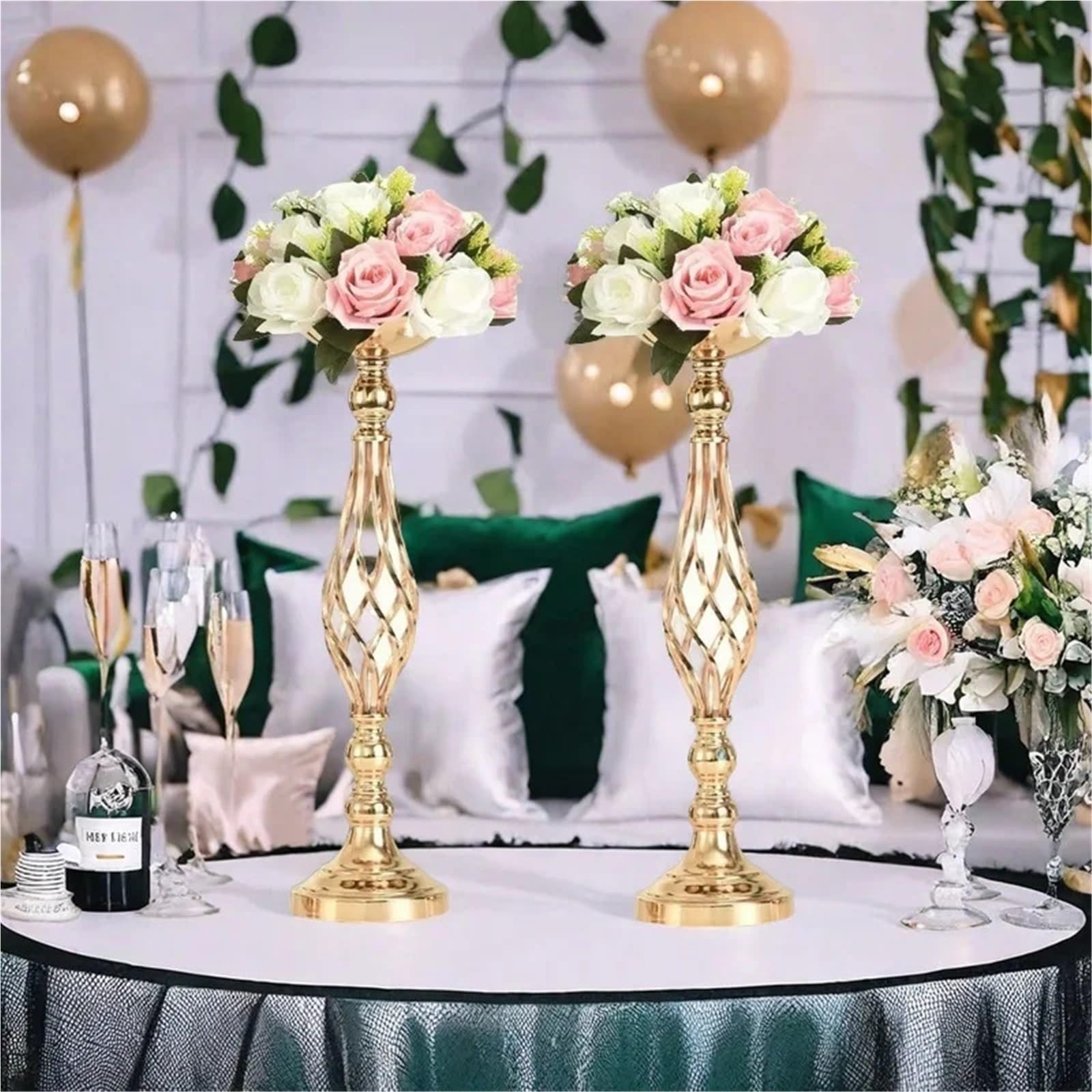 Elegante vaso in metallo, centrotavola, adatto for decorazioni di nozze, feste compleanno in casa(Gold 52cm)