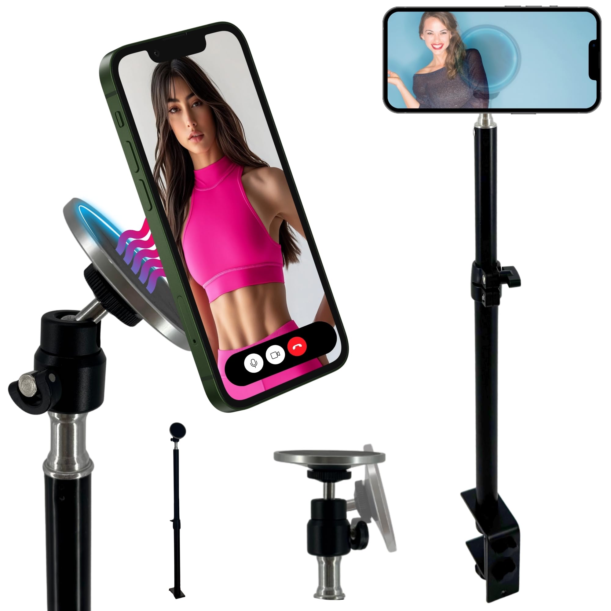 TronicXL Handy Klemmhalterung mit Magnet kompatibel mit Apple Magsafe iPhone Xiaomi Samsung Google Smartphone Klemmstativ höhenverstellbar Tischklemme Klemme Tisch Tischhalterung