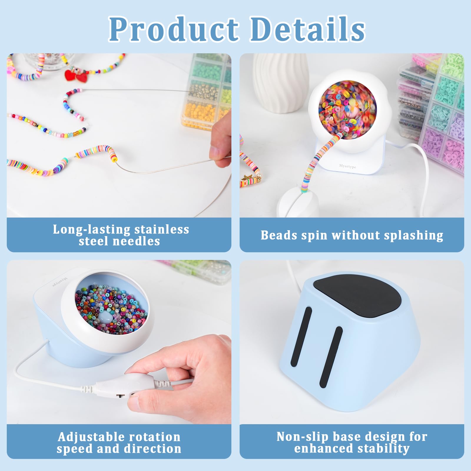Spinner de cuentas de arcilla, giratorio eléctrico de cuentas para hacer joyas, pulsera y collar con agujas de cuentas e hilo, spinner de cuentas de semillas, spinner de pulseras de cuentas de arcilla