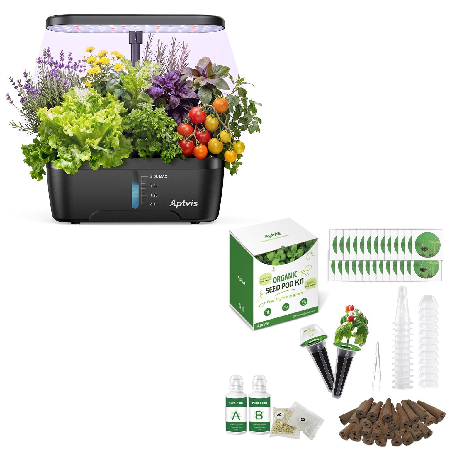 Aptvis 6 Pods Hydroponics Growing System Indoor Herb Garden & 80Pcs Hydroponics Pods Kit