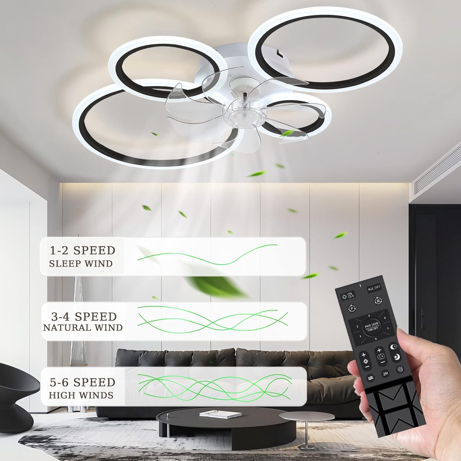 YUEGOO Ceiling Fans with Lamps,Fan Light Ceiling Silent Dc Led Bedroom Ceiling Fans with Lamps 60W Dimmable 6 Speed Smart Chandeliers with Fan for Living Room Kitchen/White