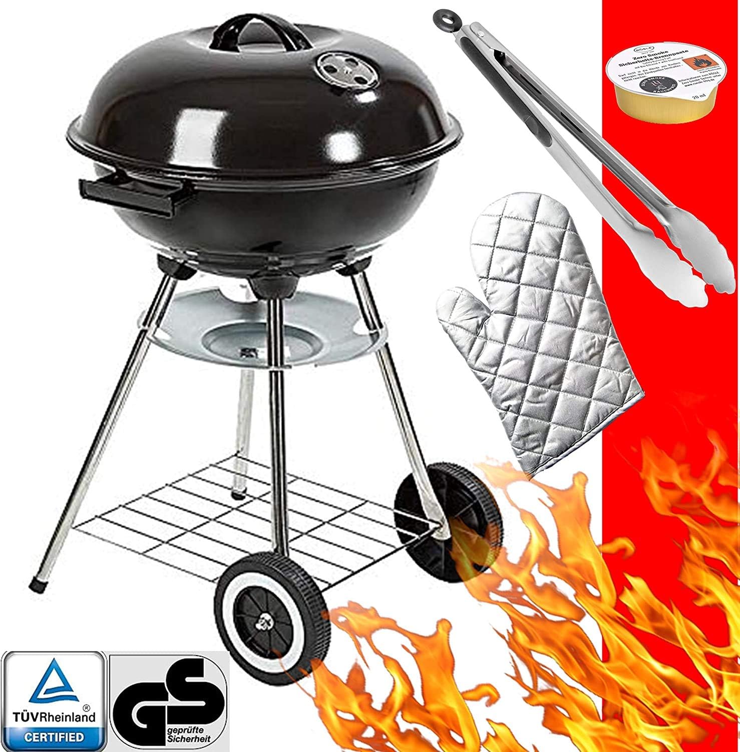Grill-Holzkohle Kugelgrill Rundgrill groß mit Deckel Ø 46cm fahrbar ...