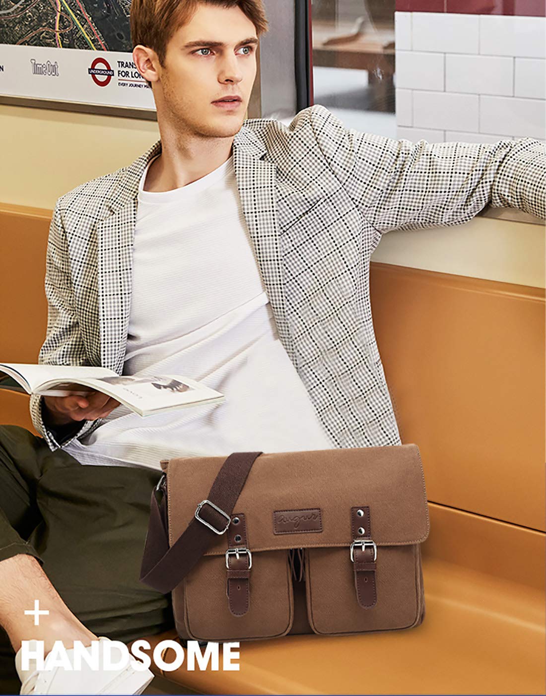 FANDARE Vintage Bolso de Bandolera Lona Bolsa de Mensajero Ampliable Mensajero Crossbody Bag Hombres Mujeres Bolsa de Hombro para 10.9 Pulgadas Tablet Viaje Negocio Universidad