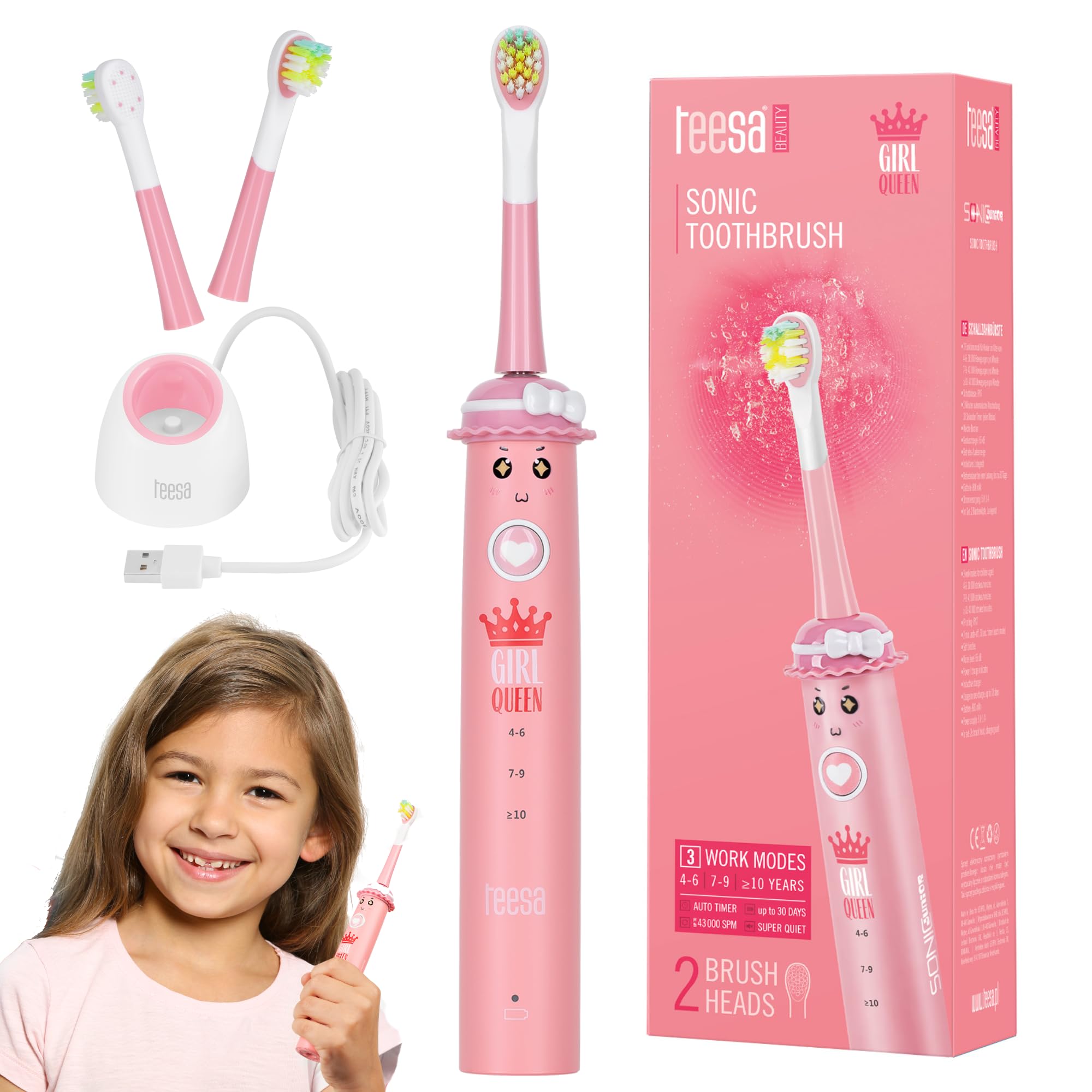 Teesa Sonic Junior - Cepillo de dientes eléctrico sónico para niños (cepillo de dientes sónico para niños)