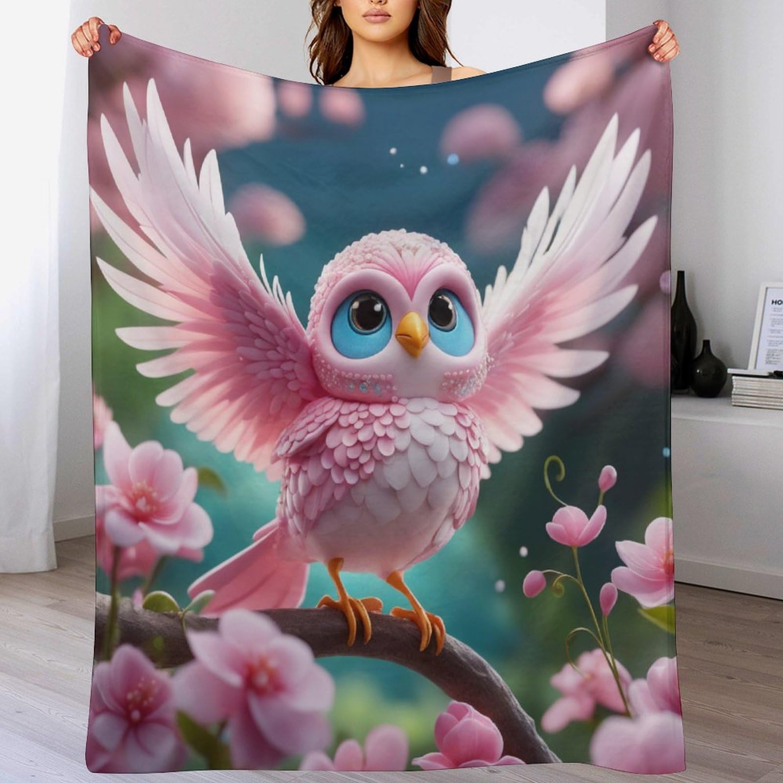 Couverture hibou 3D en polaire de flannel légère et couvre-lit de canapé doux 130x150cm
