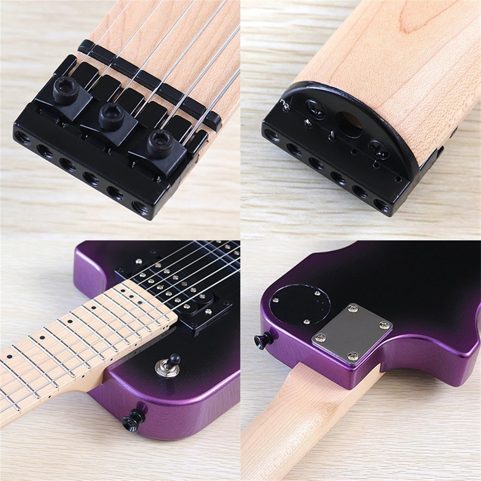 Mini Przenośna Gitara 6-strunowa Podróżna Bezgłowa Gitara Elektryczna 30-calowy Wysoki Połysk Wykończenie Z Litego Drewna Lipowego Profesjonalna Bezgłowy Gitara Elektryczna (Color : 03)
