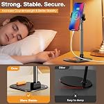 Adjustable Multitask Dual Stand Phone Holder & Tablet Stand. Desk Phone Stand for Filming in Bed & Kitchen. Phone Stand for Recording. Compatible with iPhone & Samsung, iPad, Kindle (White)
